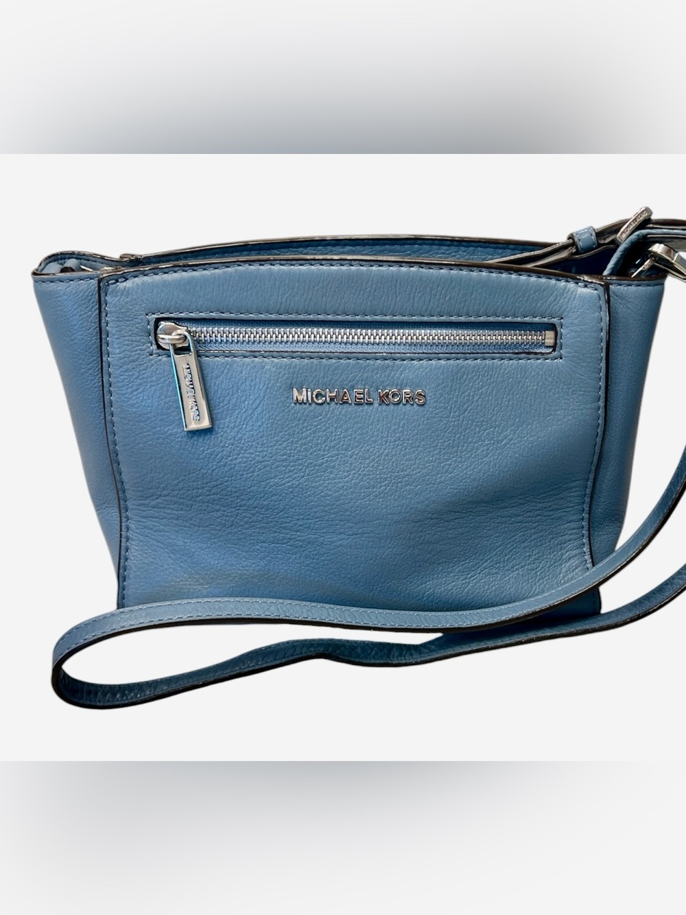 Michael Kors Light Blue Leather Crossbody Bag Purse Silver Hardware 30S4SOHM2L